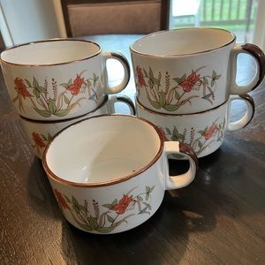 5 Vintage Korean stoneware mugs set.